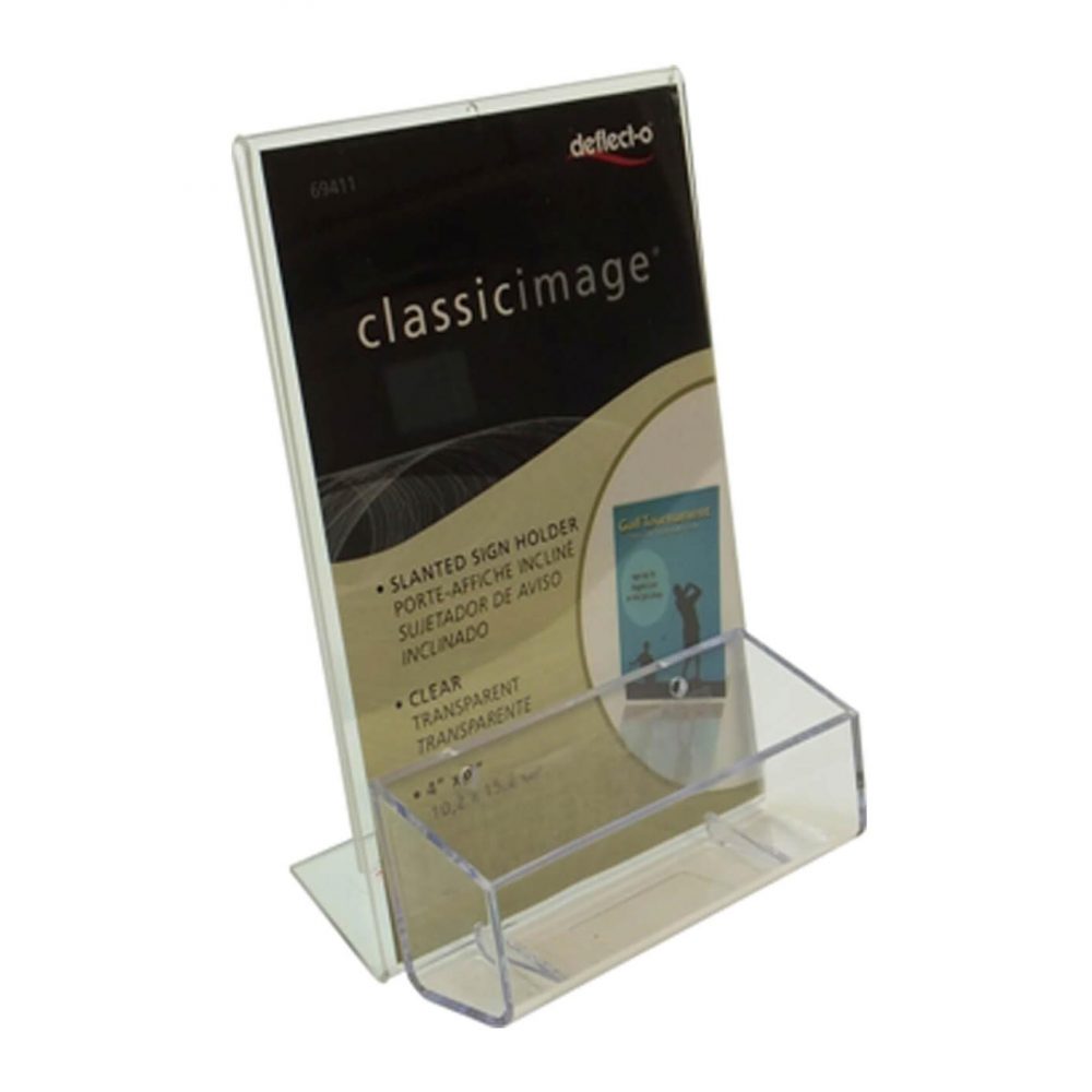 Portrait Slanted Sign Holder with Business Card Holder - Boyd Workspaces